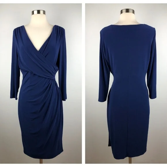 Lauren Ralph Lauren Deep Sapphire Faux Wrap Dress - Picture 2 of 8